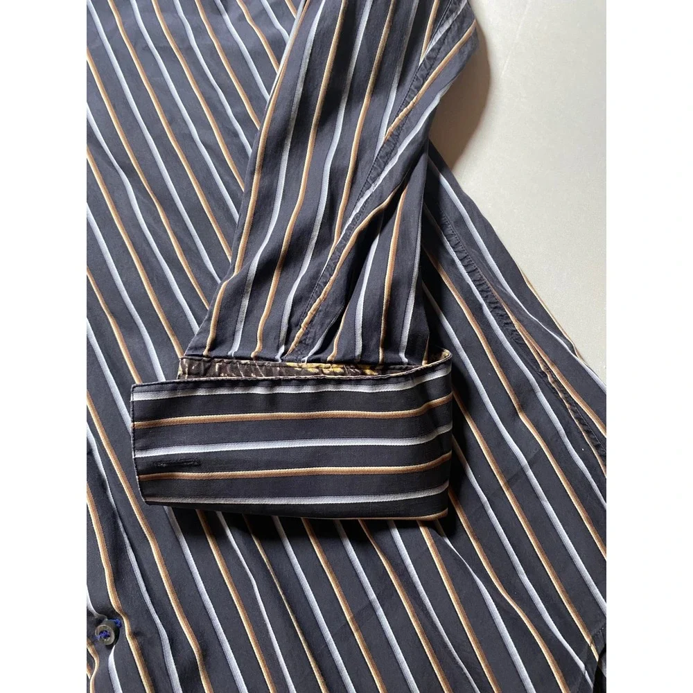 Banana Republic Mens Striped Button Down Shirt L Floral Contrast Cuff 324756-00